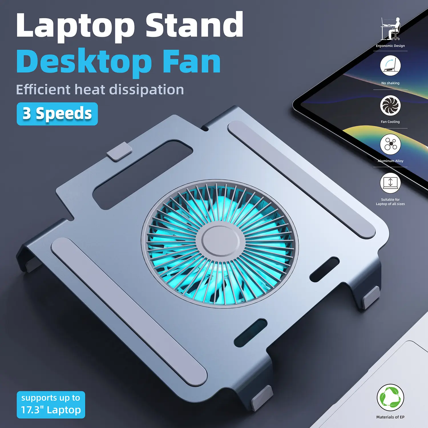 New Aluminum Fan Laptop Bracket with Blue Light — feature 17
