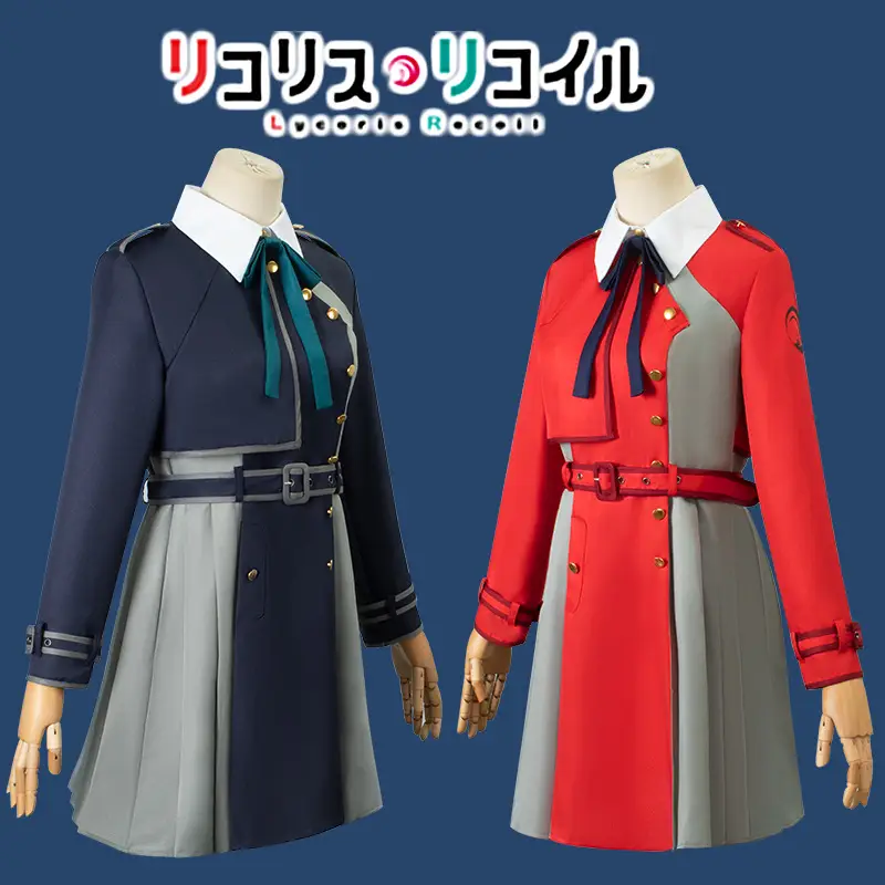 Lycoris Recoil Jinmu Thousand Bands Cos Costume Women Dress Red Grey - Image 2