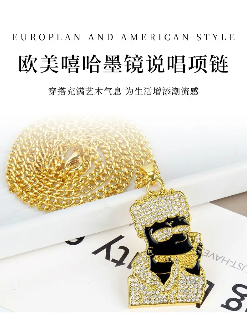 European American Hip Hop Necklace Sunglasses Rap Titanium Diamond Pendant — feature 1