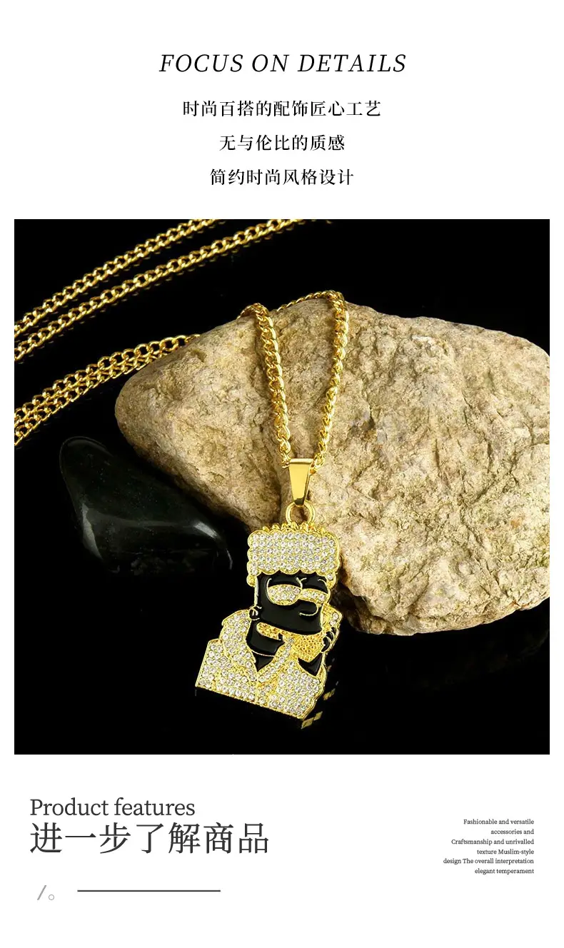 European American Hip Hop Necklace Sunglasses Rap Titanium Diamond Pendant — feature 2