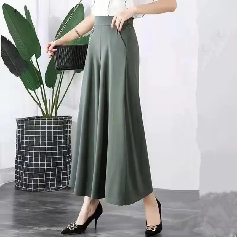Women's Ice Silk Wide Leg Pants with Elastic Waist & Crop Top - Image 5