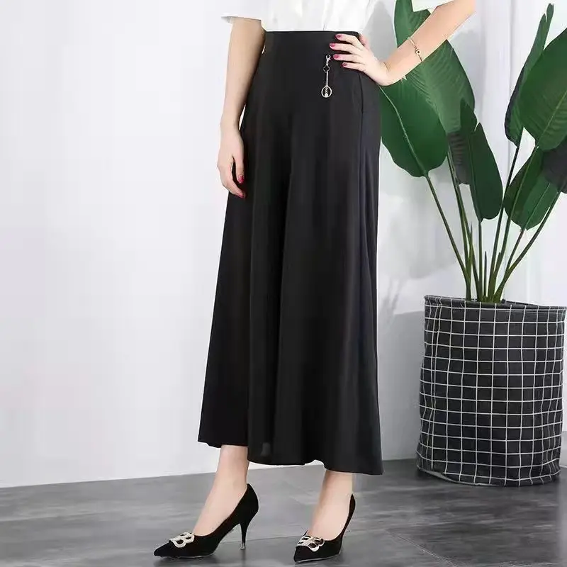 Women's Ice Silk Wide Leg Pants with Elastic Waist & Crop Top - Image 6