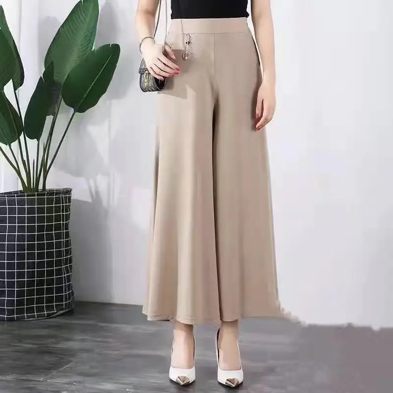 Women's Ice Silk Wide Leg Pants with Elastic Waist & Crop Top - Image 7