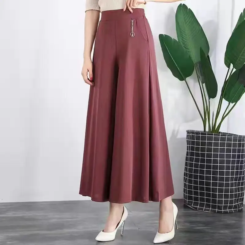 Women's Ice Silk Wide Leg Pants with Elastic Waist & Crop Top - Image 8