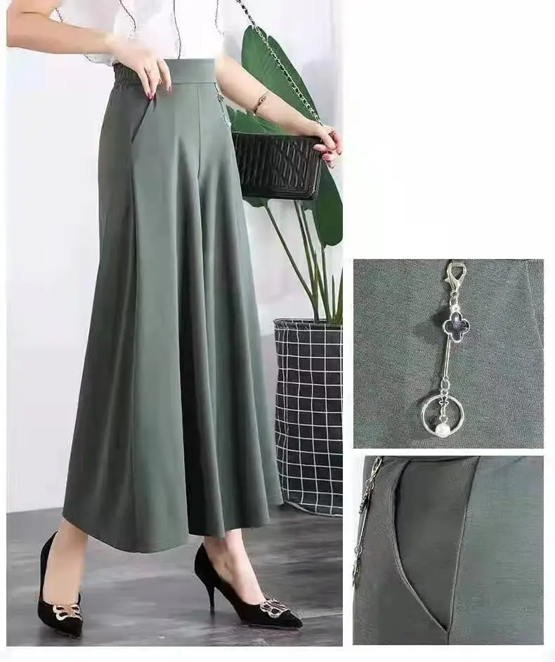 Women's Ice Silk Wide Leg Pants with Elastic Waist & Crop Top — feature 12