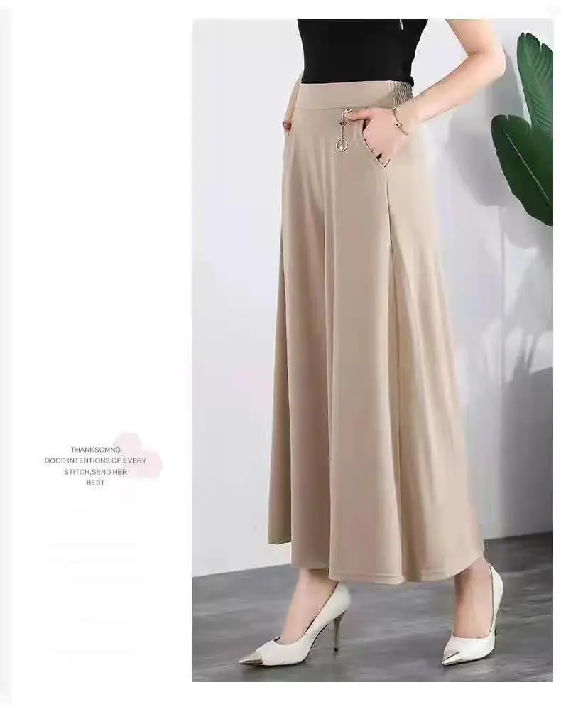 Women's Ice Silk Wide Leg Pants with Elastic Waist & Crop Top — feature 15
