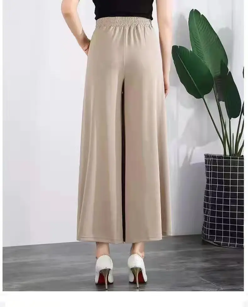 Women's Ice Silk Wide Leg Pants with Elastic Waist & Crop Top — feature 16
