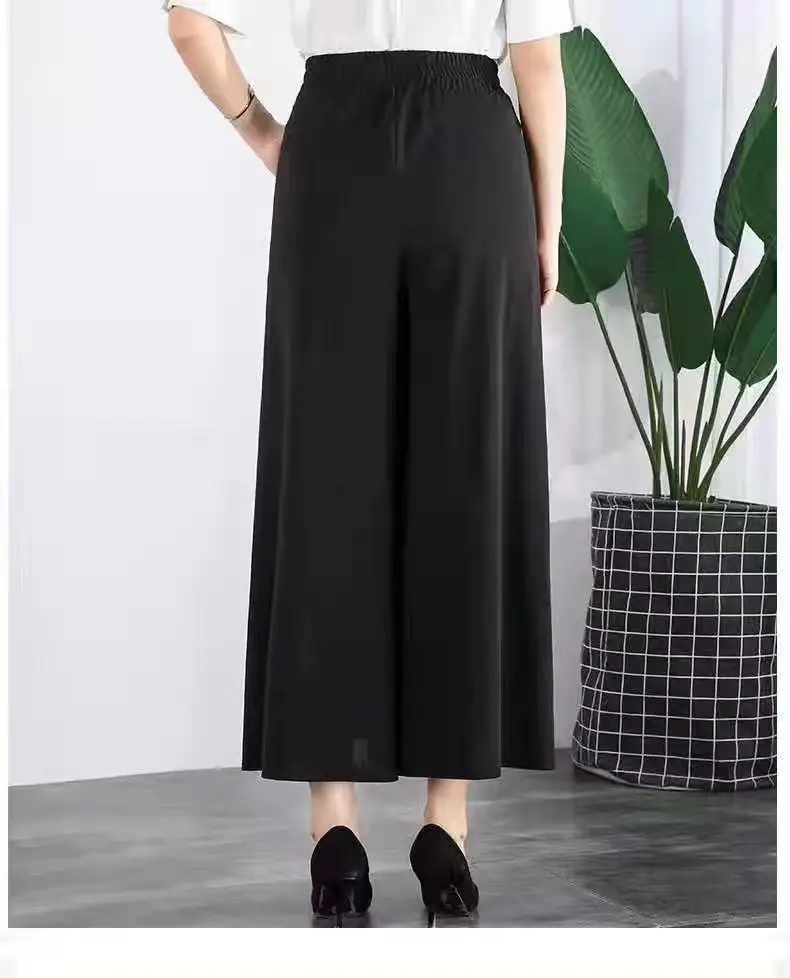 Women's Ice Silk Wide Leg Pants with Elastic Waist & Crop Top — feature 6