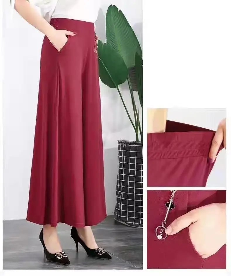 Women's Ice Silk Wide Leg Pants with Elastic Waist & Crop Top — feature 7