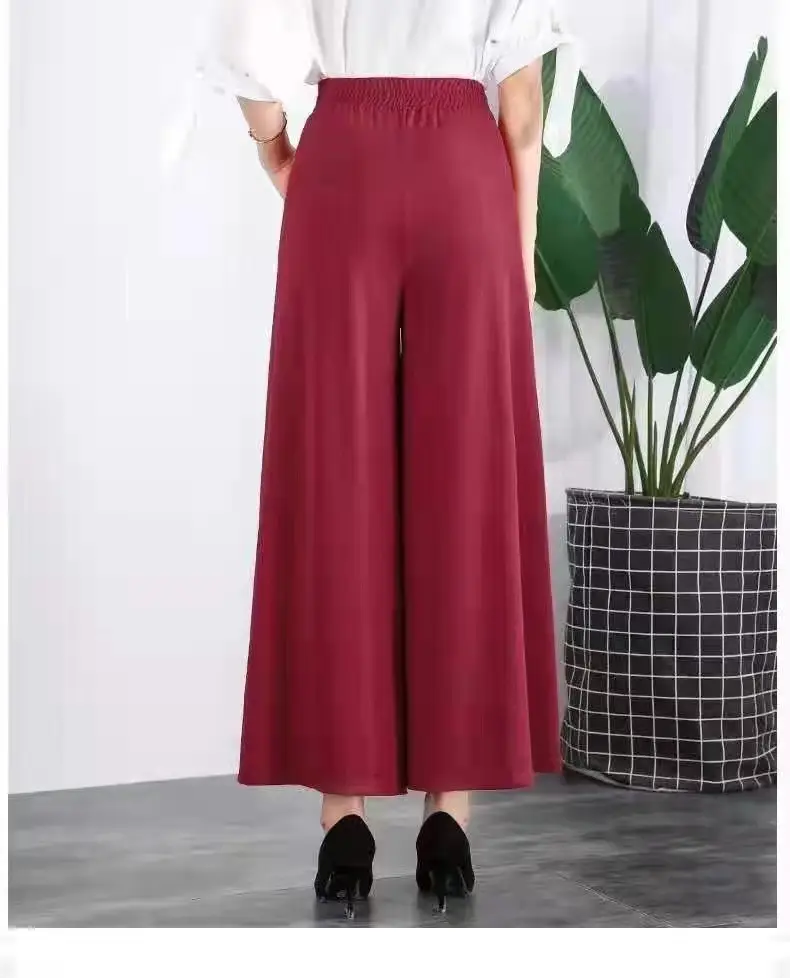 Women's Ice Silk Wide Leg Pants with Elastic Waist & Crop Top — feature 8