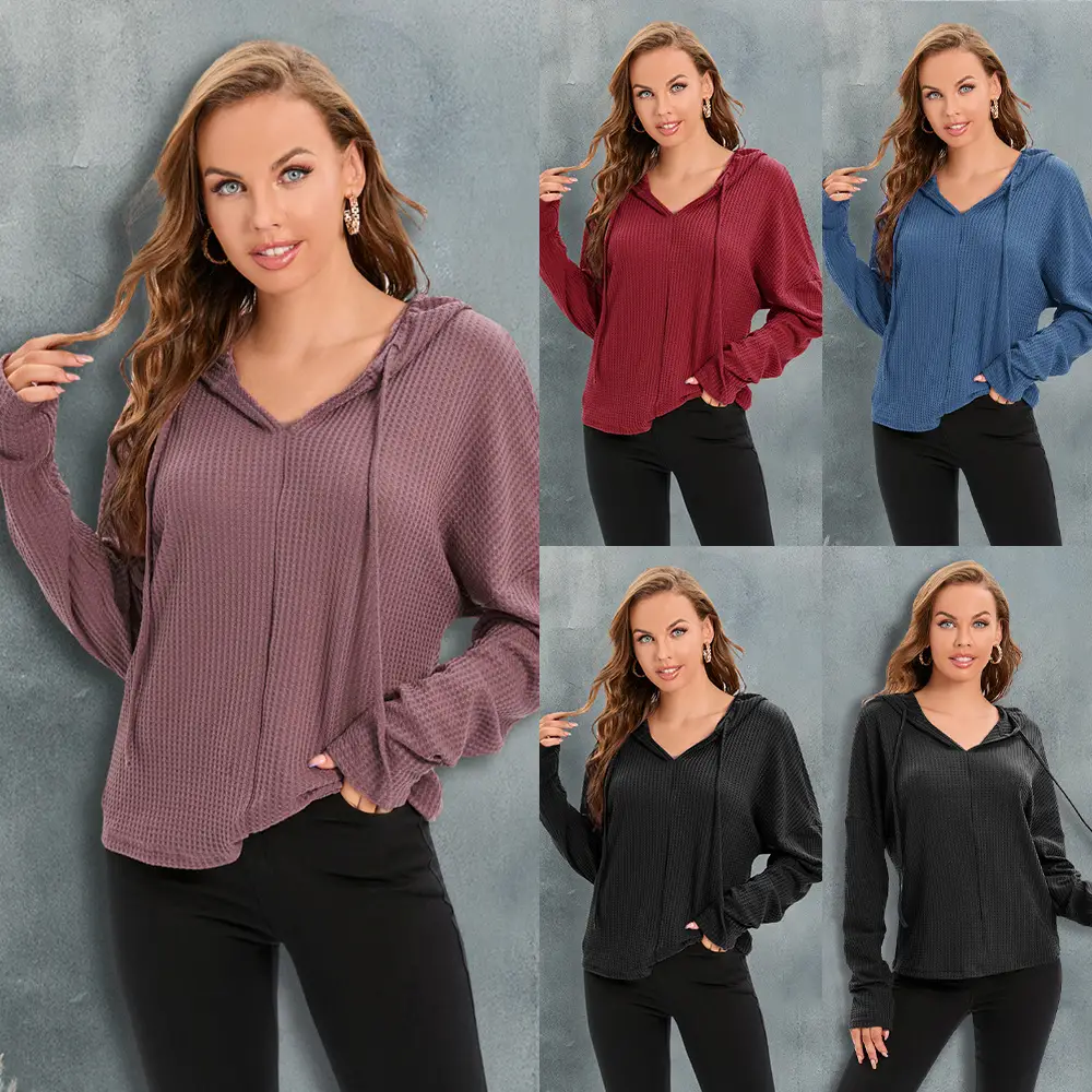 Women's Long Sleeve Hooded Knitwear Set Purple Black - Image 5