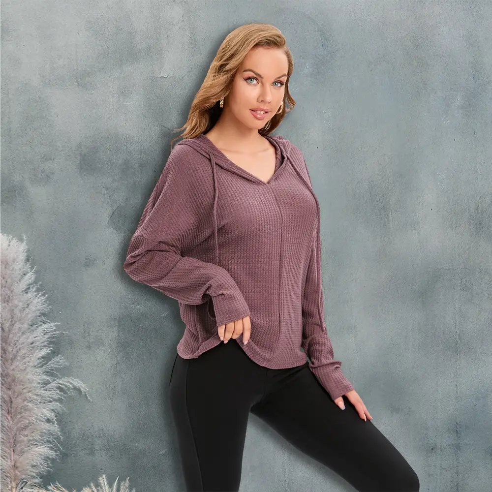 Women's Long Sleeve Hooded Knitwear Set Purple Black - Image 7
