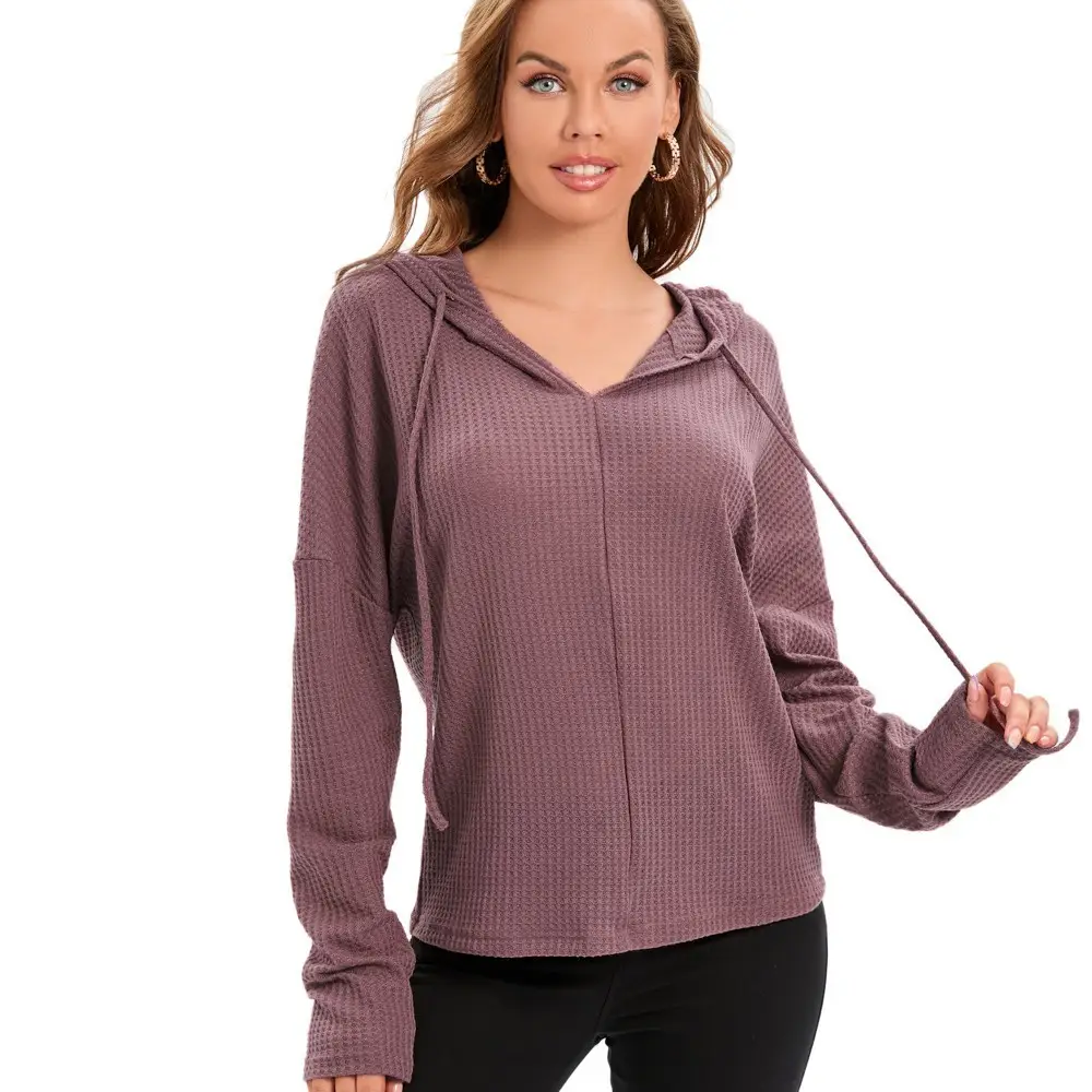 Women's Long Sleeve Hooded Knitwear Set Purple Black - Image 8