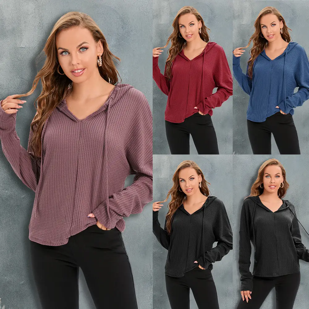 Women's Long Sleeve Hooded Knitwear Set Purple Black — feature 7