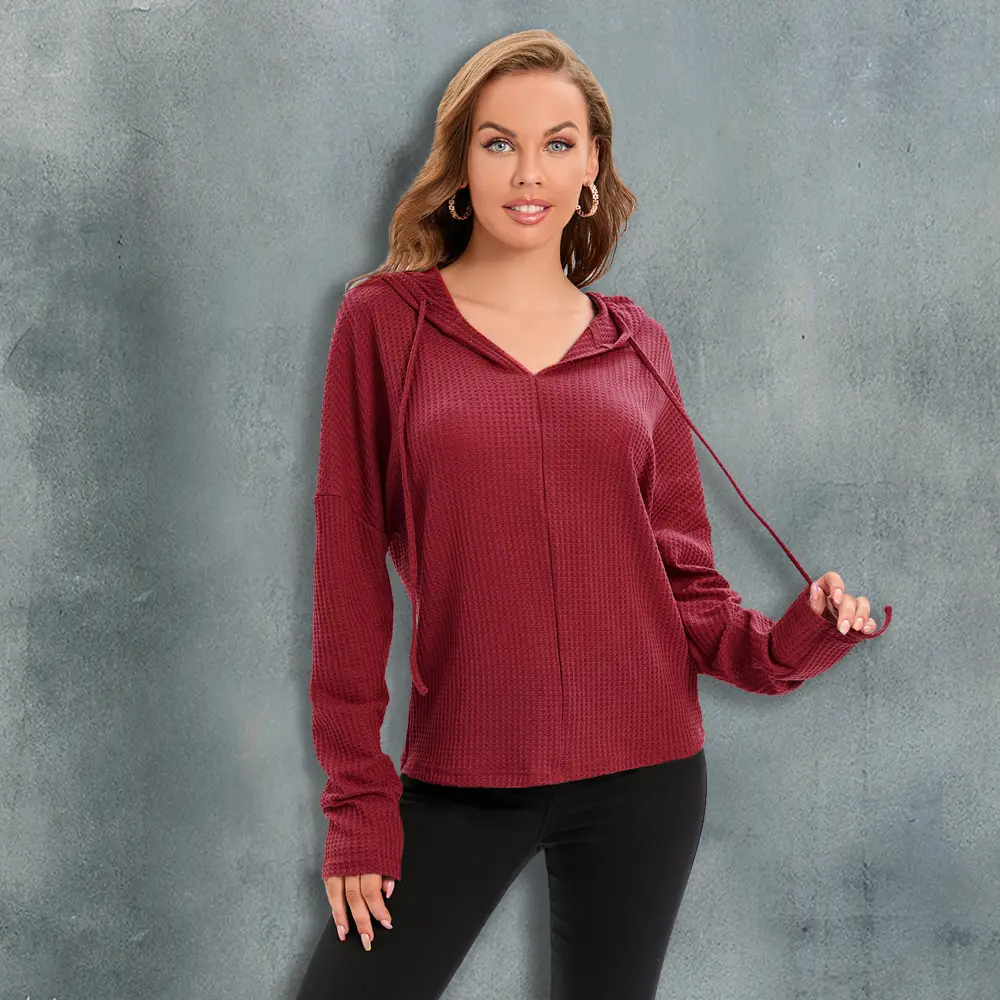 Women's Long Sleeve Hooded Knitwear Set Purple Black - Image 2