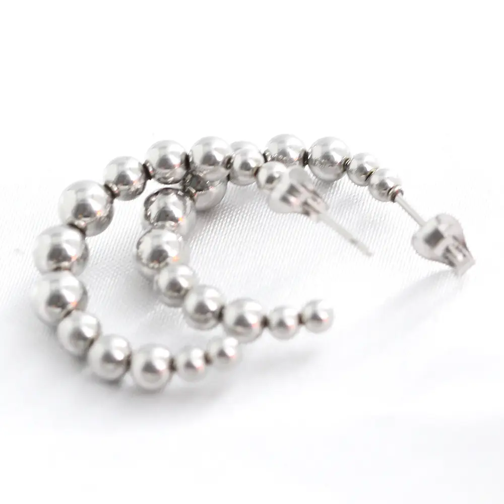 26mm Round Beads Earrings 18K Gold Stainless Steel C-Shaped - Image 5
