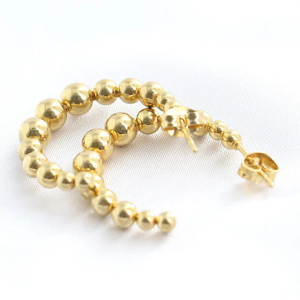 26mm Round Beads Earrings 18K Gold Stainless Steel C-Shaped — feature 11