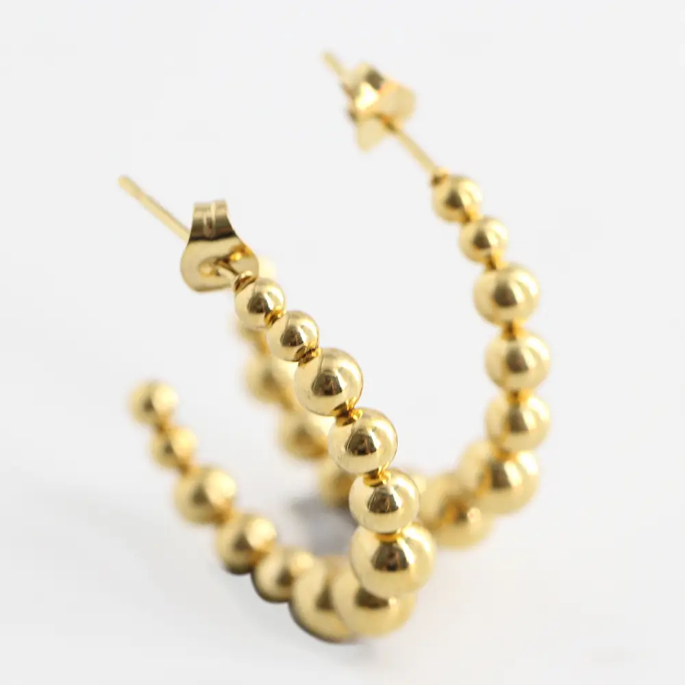 26mm Round Beads Earrings 18K Gold Stainless Steel C-Shaped — feature 4