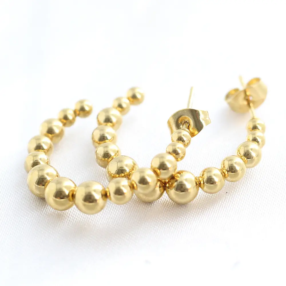 26mm Round Beads Earrings 18K Gold Stainless Steel C-Shaped — feature 8