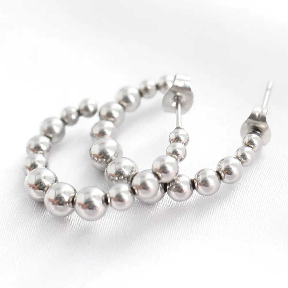 26mm Round Beads Earrings 18K Gold Stainless Steel C-Shaped — feature 9