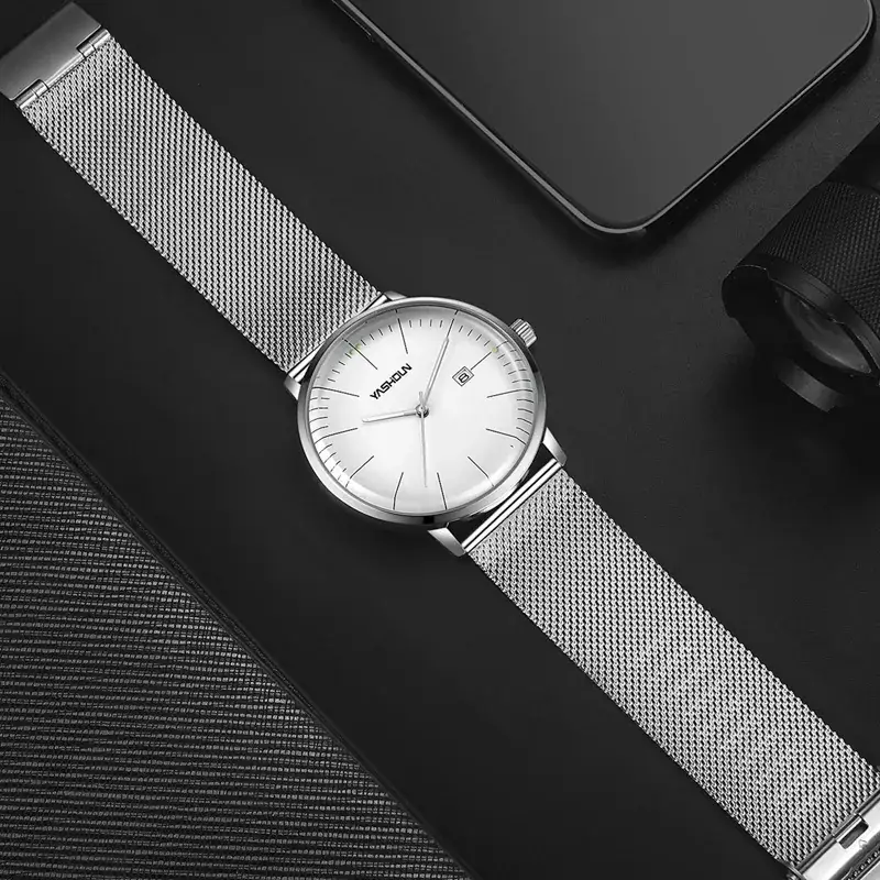Men's Black Mesh Watch with Date Display - Image 4