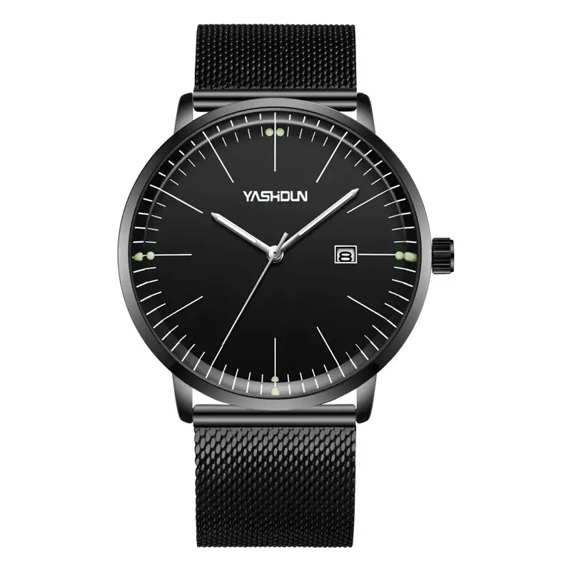 Men's Black Mesh Watch with Date Display - Image 2