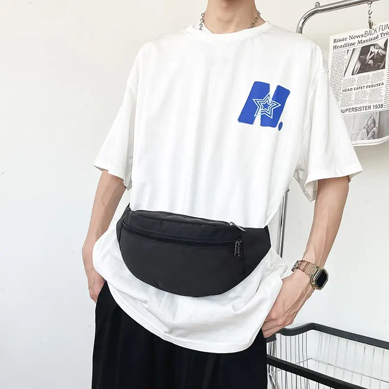 Men's Trendy Blue Star Crossbody Bag White T-Shirt - Image 5