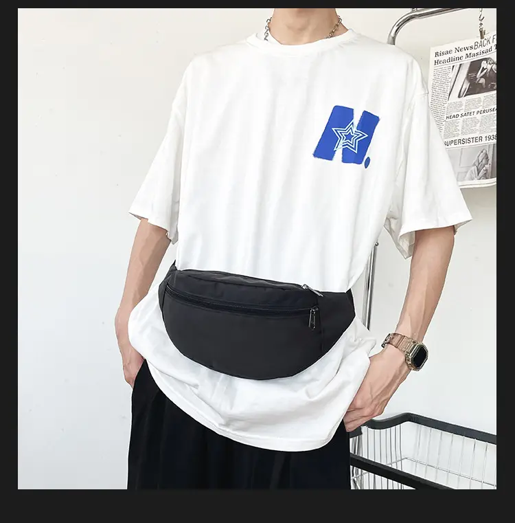 Men's Trendy Blue Star Crossbody Bag White T-Shirt — feature 24