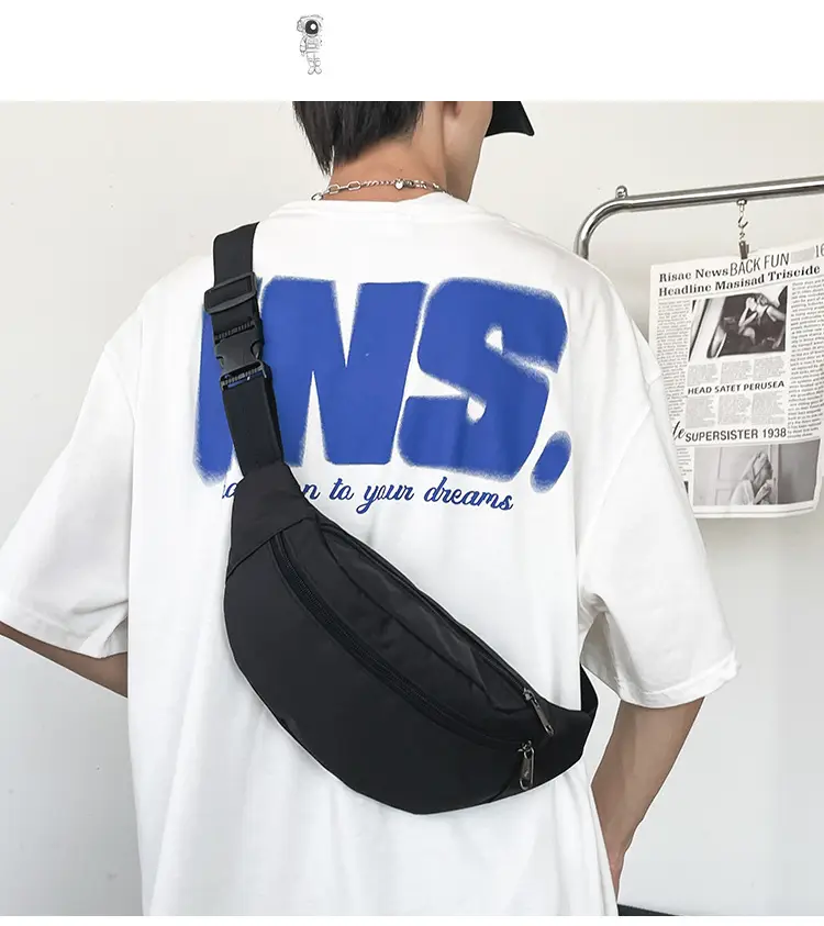 Men's Trendy Blue Star Crossbody Bag White T-Shirt — feature 4