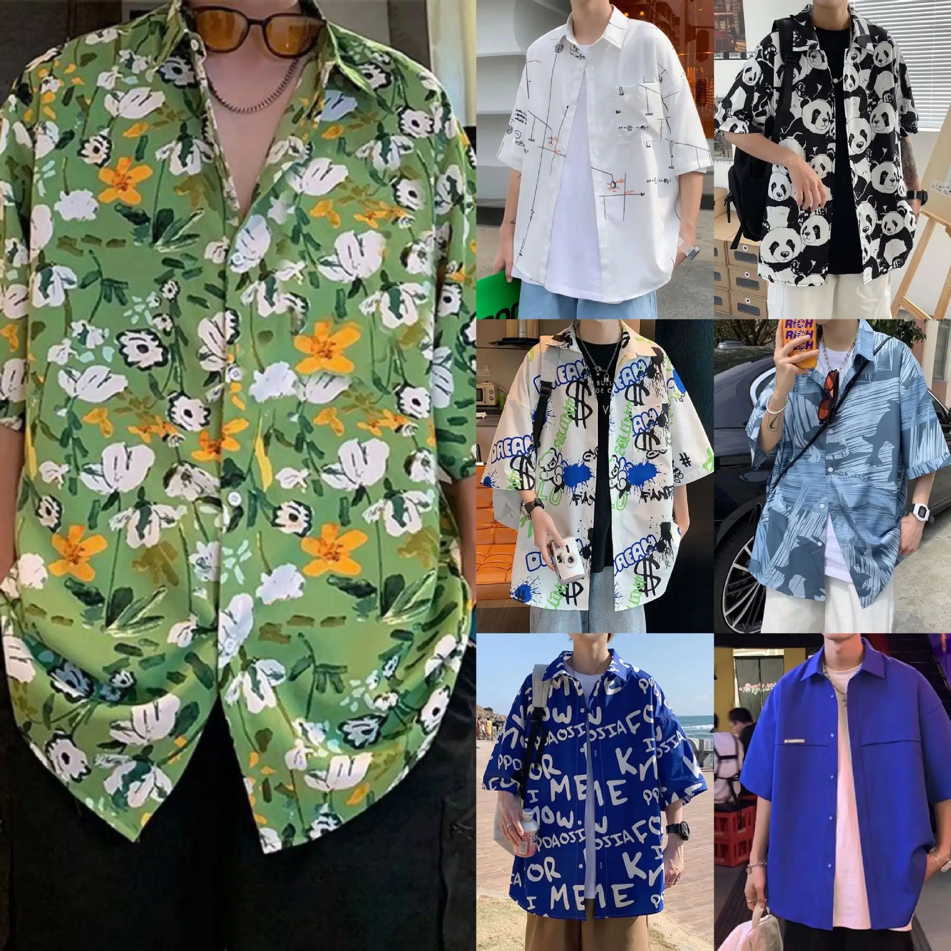 Men's Green Leaf Print Short Sleeve Shirt - Image 20