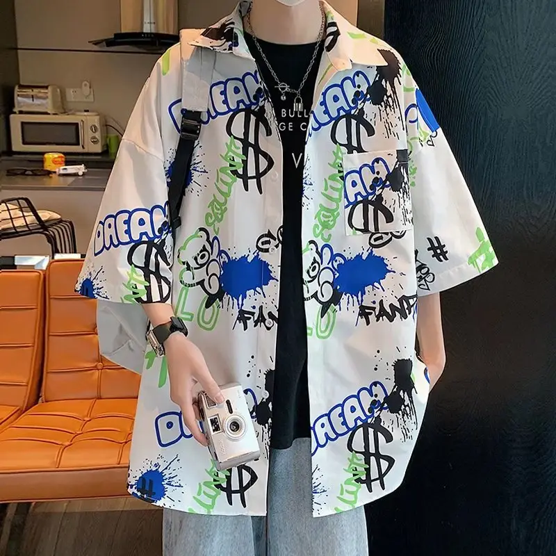 Men's Green Leaf Print Short Sleeve Shirt - Image 10