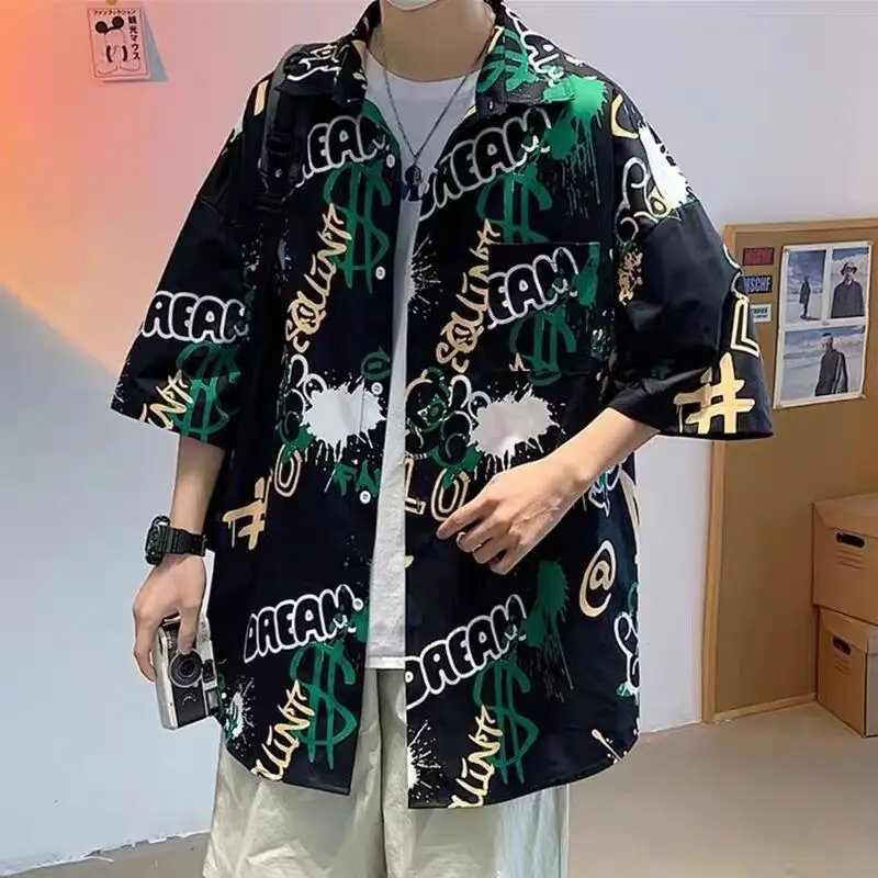 Men's Green Leaf Print Short Sleeve Shirt - Image 11