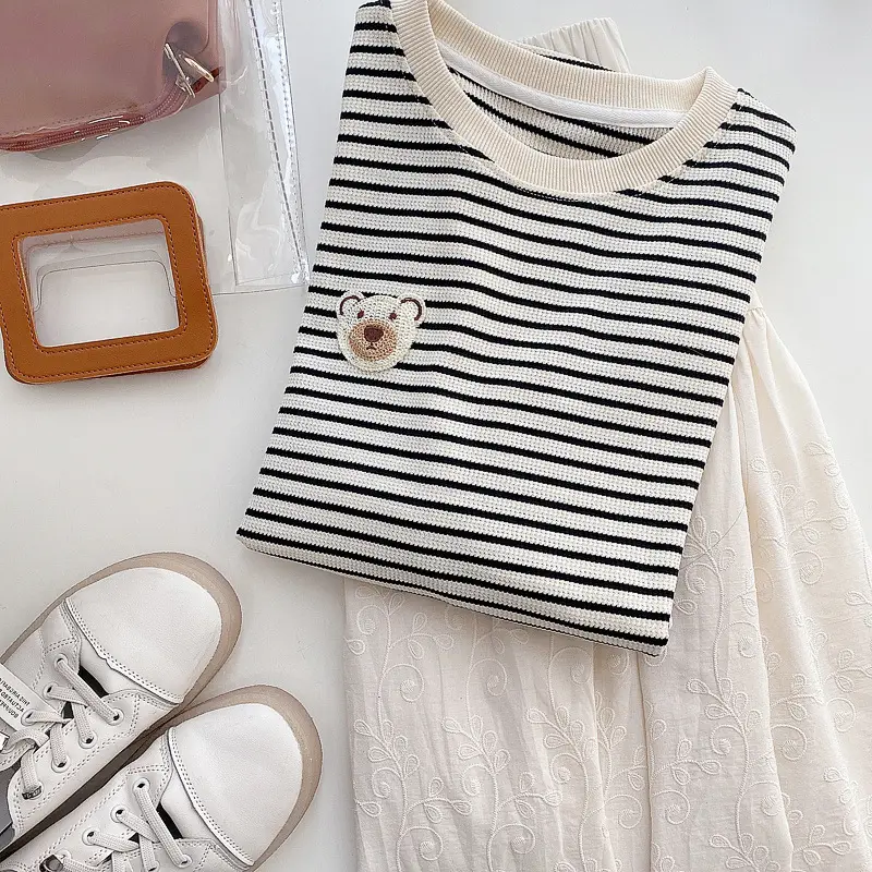 Women Cotton Striped T-Shirt Short Sleeve Round Neck — feature 24