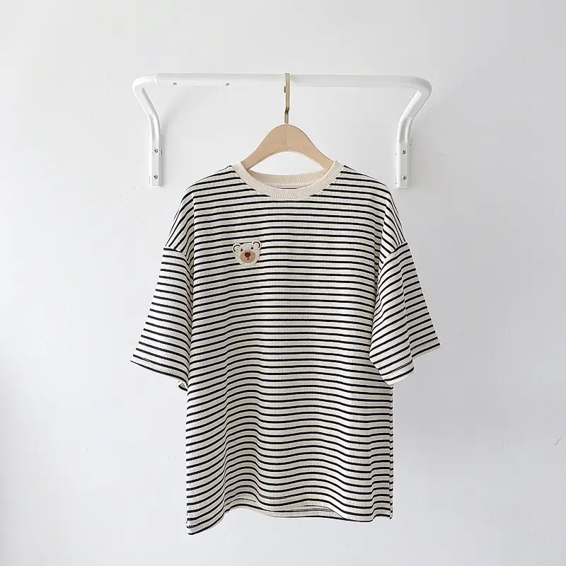 Women Cotton Striped T-Shirt Short Sleeve Round Neck — feature 30