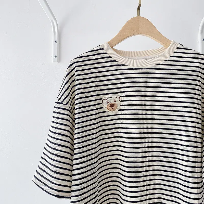 Women Cotton Striped T-Shirt Short Sleeve Round Neck — feature 31