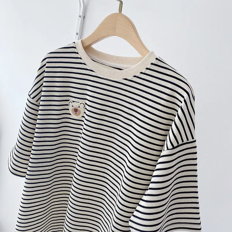 Women Cotton Striped T-Shirt Short Sleeve Round Neck — feature 32
