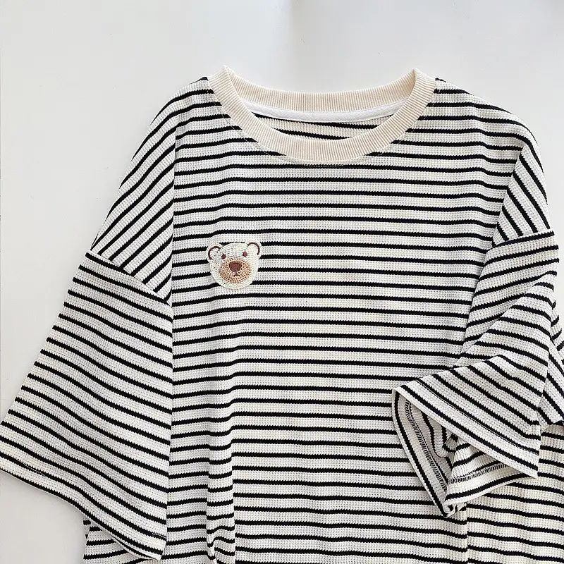 Women Cotton Striped T-Shirt Short Sleeve Round Neck — feature 33