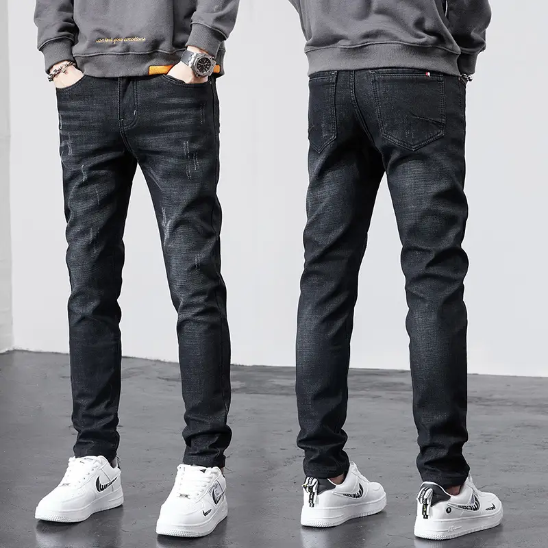 Men's Korean Style Slim Fit Jeans Blue Skinny - Image 4