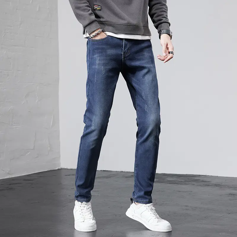 Men's Korean Style Slim Fit Jeans Blue Skinny - Image 5
