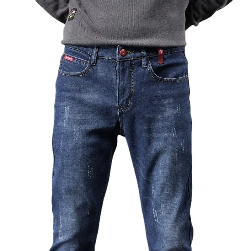 Men's Korean Style Slim Fit Jeans Blue Skinny - Image 7