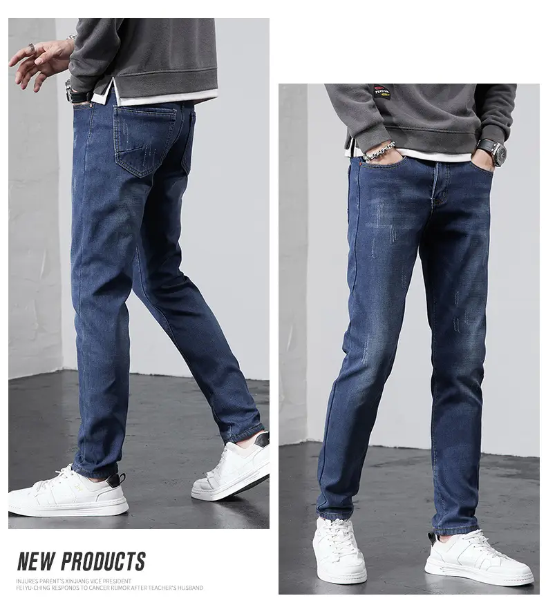Men's Korean Style Slim Fit Jeans Blue Skinny — feature 11