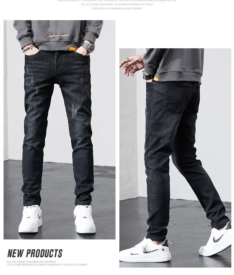 Men's Korean Style Slim Fit Jeans Blue Skinny — feature 9