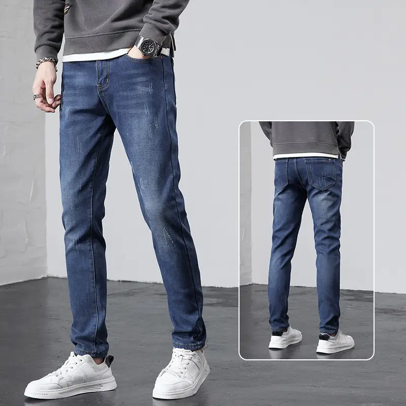 Men's Korean Style Slim Fit Jeans Blue Skinny - Image 2