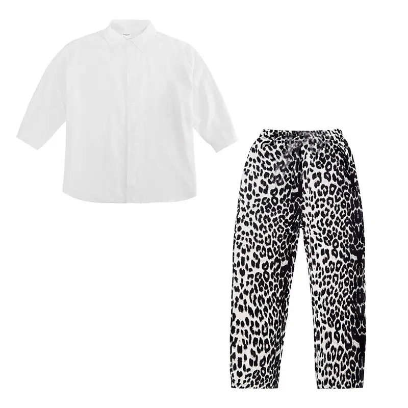 White Hip Hop Dance Suit for Boys Girls Leopard Pants - Image 7