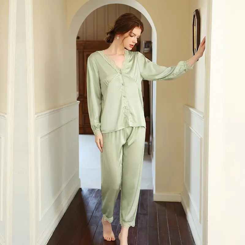 Women Satin Silk Pajamas Red Summer Two Piece - Image 9