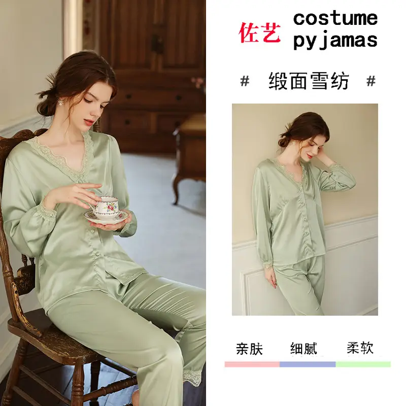 Women Satin Silk Pajamas Red Summer Two Piece - Image 3