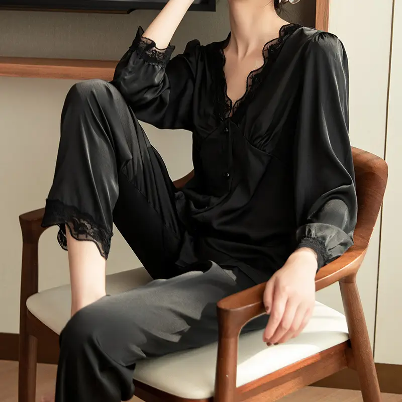 Women Satin Silk Pajamas Red Summer Two Piece - Image 5