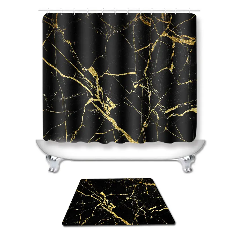 Black Gold Marble Shower Curtain Set - Image 4