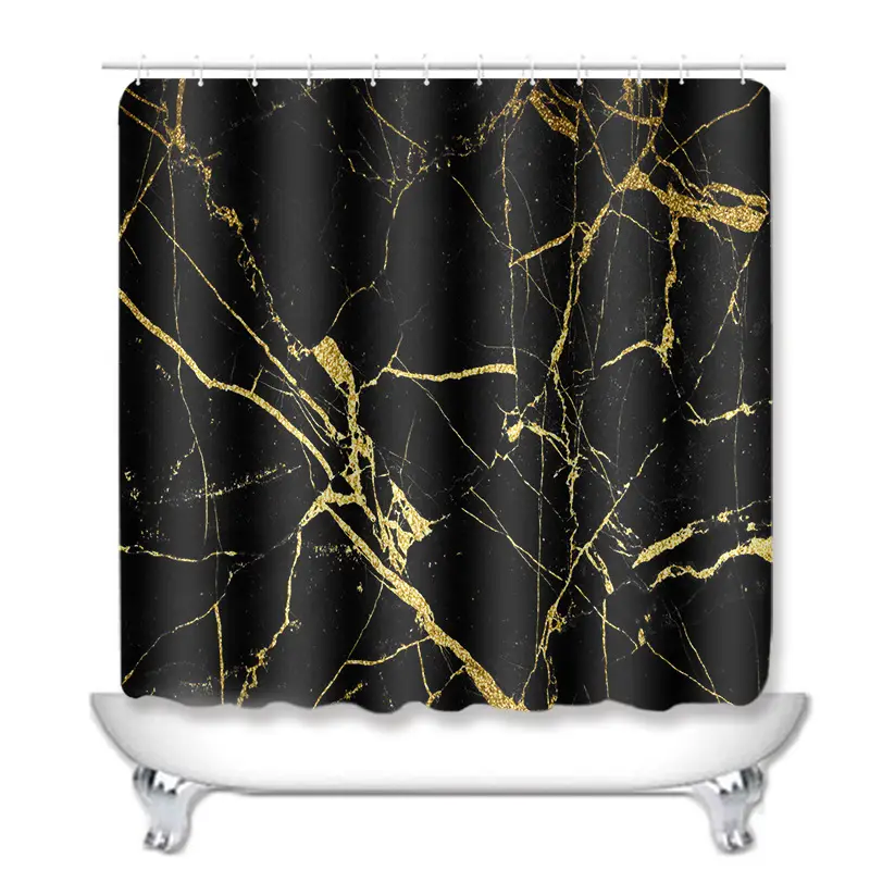 Black Gold Marble Shower Curtain Set - Image 6