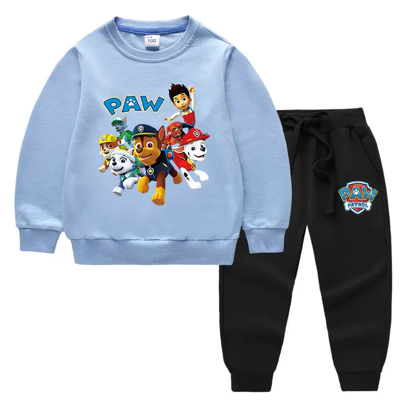 PAW-themed Cotton Kids Sweatshirt & Trouser Set Light Blue - Image 7